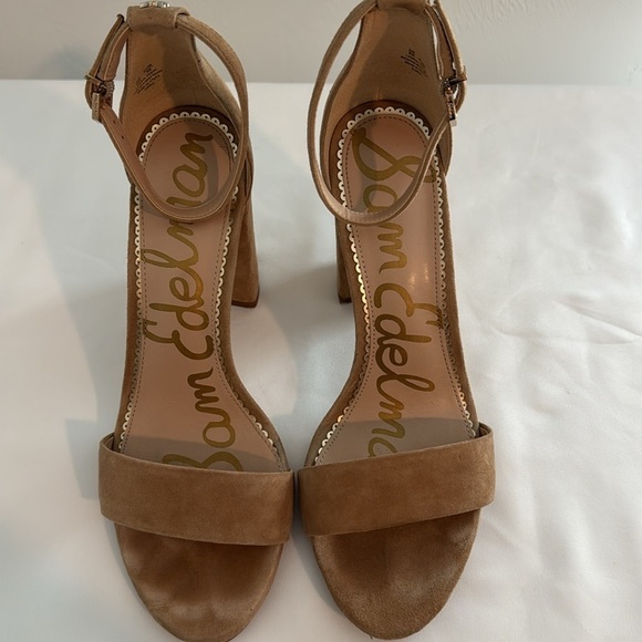 Sam Edelman Yaro Oatmeal Suede Leather Ankle Strap Block Heels Sz 9 - Picture 9 of 11